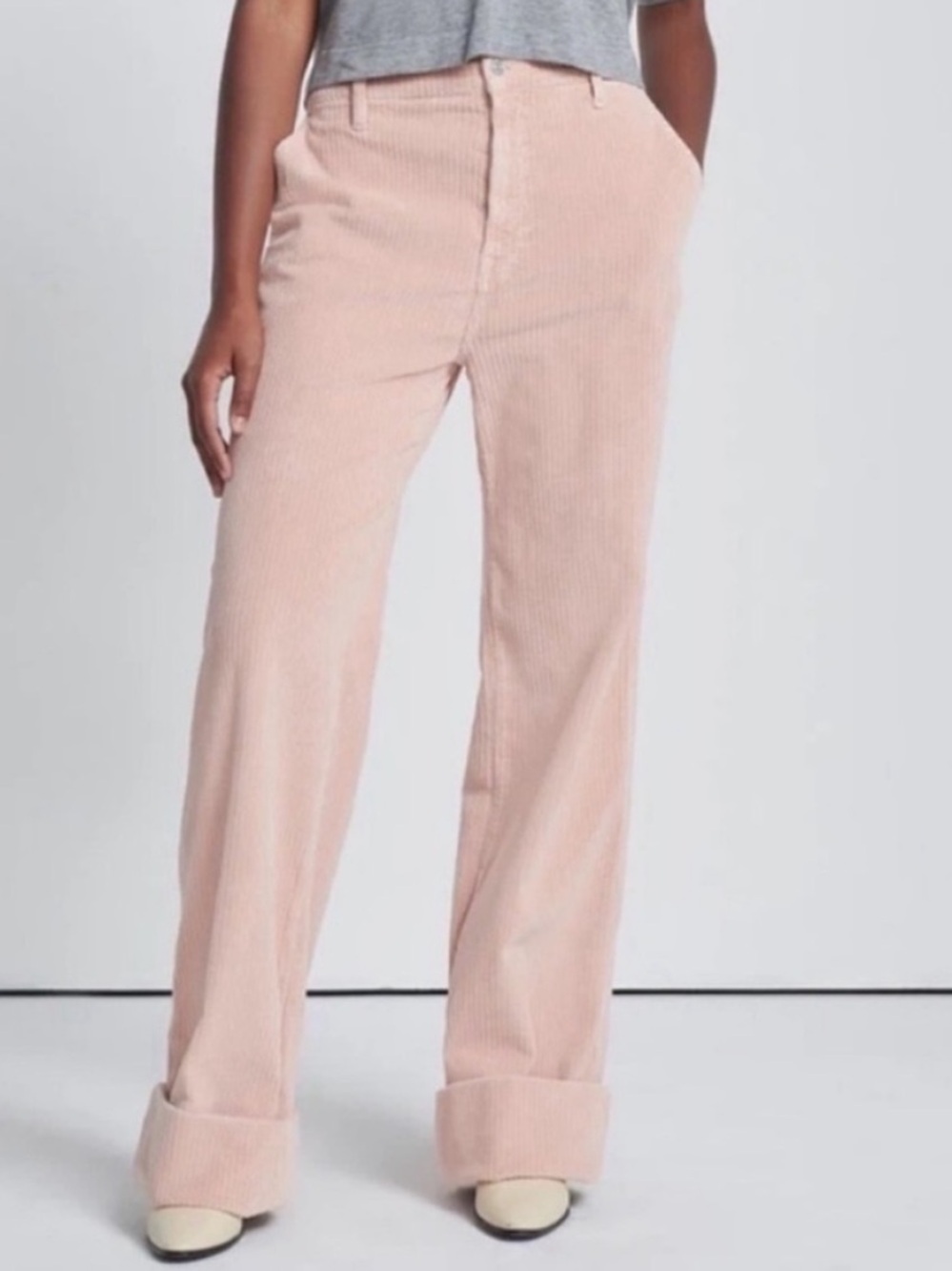 7 For All Mankind 25 Pants Corduroy Easy Trouser in Cameo Rose pockets NWT